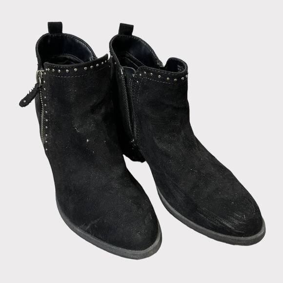 Sonoma Kohl's Stone Black Block Heeled Boots 7 1/2 Side Zipper Suede - Picture 1 of 12